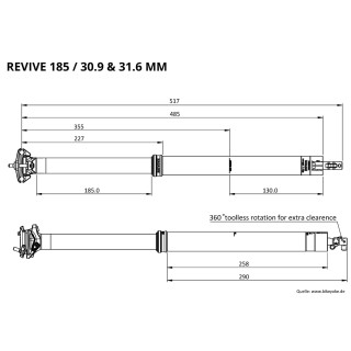 BikeYoke REVIVE 2.0 185 mm Dropper Post Vario Sattelstütze 31,6mm inkl. Remote